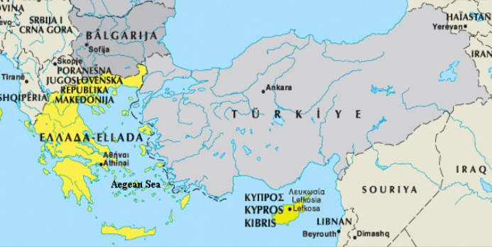 Map Cyprus Greece Turkey Greece's Shifting Position On Turkish Accession To The Eu Before And After  Helsinki (1999). (Dimitrios Lucas)